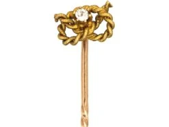 Edwardian 15ct Gold Lover’s Knot Tie Pin Set With A Diamond