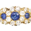 Edwardian 18ct Gold Triple Cluster Ring Set With Sapphires & Diamonds