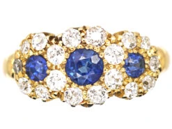 Edwardian 18ct Gold Triple Cluster Ring Set With Sapphires & Diamonds