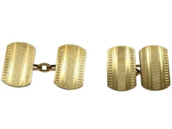 Art Deco 9ct Gold & Silver Rectangular Engine Turned Cufflinks