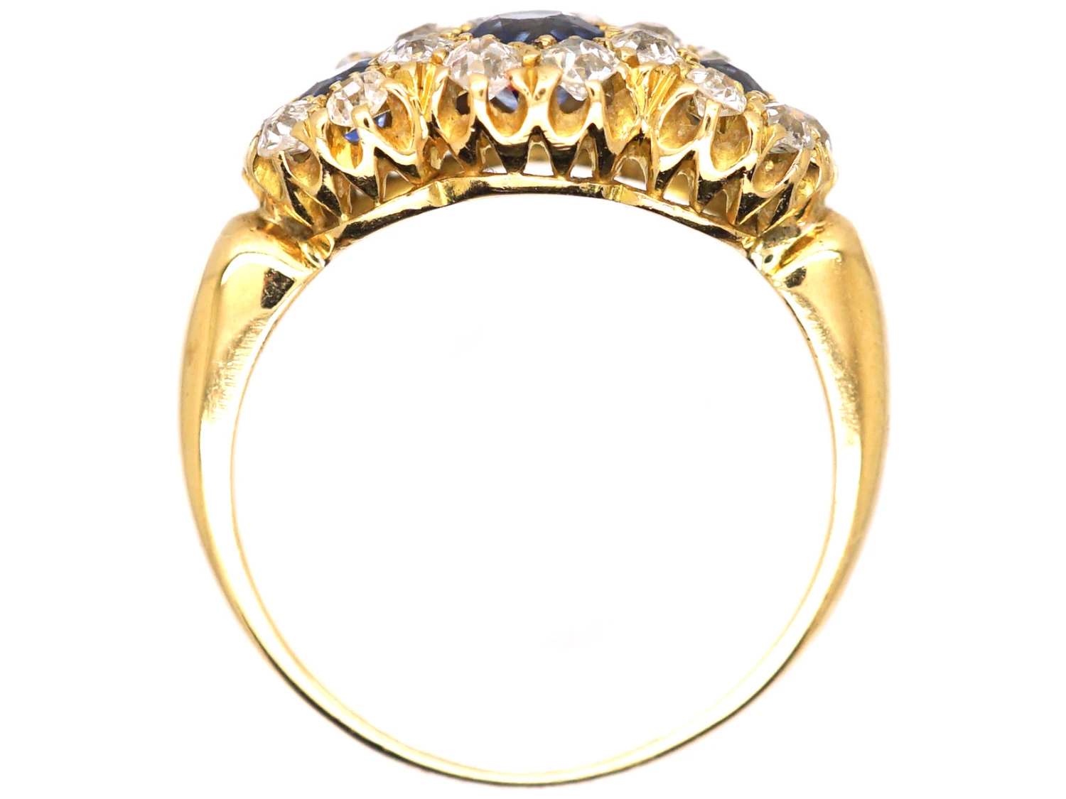 Edwardian 18ct Gold Triple Cluster Ring Set With Sapphires & Diamonds 4 Edwardian 18ct Gold Triple Cluster Ring Set With Sapphires & Diamonds - Image 2