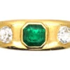 Edwardian 18ct Gold, Emerald & Diamond Three Stone Rub Over Set Ring 1 Edwardian 18ct Gold, Emerald & Diamond Three Stone Rub Over Set Ring -Antique Jewellery Company DSC04981