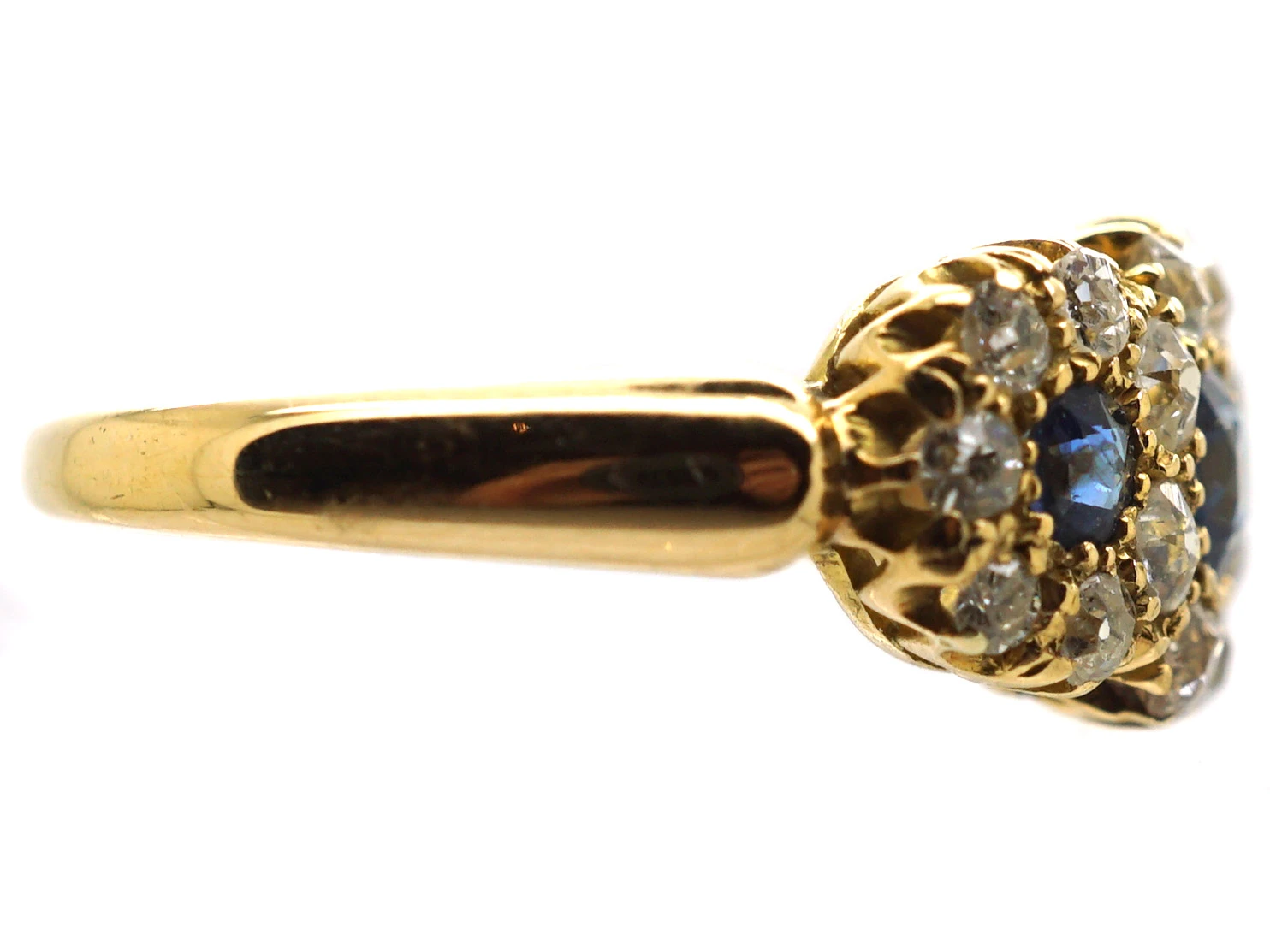 Edwardian 18ct Gold Triple Cluster Ring Set With Sapphires & Diamonds 6 Edwardian 18ct Gold Triple Cluster Ring Set With Sapphires & Diamonds - Image 4