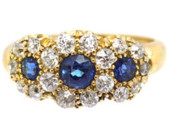 Edwardian 18ct Gold Triple Cluster Ring Set With Sapphires & Diamonds 13 Edwardian 18ct Gold Triple Cluster Ring Set With Sapphires & Diamonds -Antique Jewellery Company DSC04995
