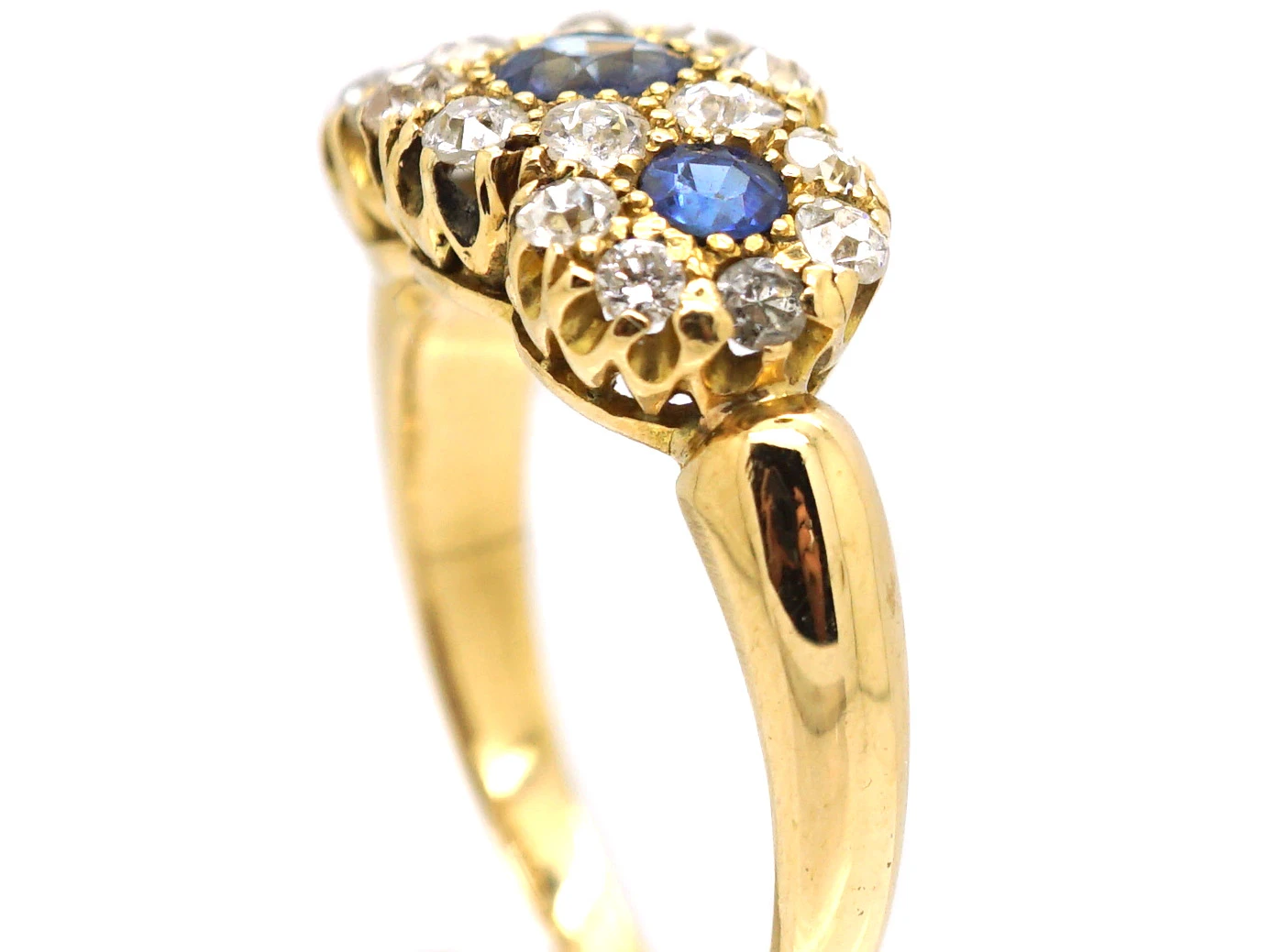Edwardian 18ct Gold Triple Cluster Ring Set With Sapphires & Diamonds 7 Edwardian 18ct Gold Triple Cluster Ring Set With Sapphires & Diamonds - Image 5