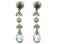 Edwardian Aquamarine ​& Rose Diamond Drop Earrings