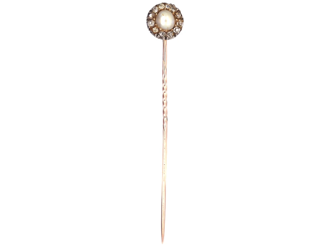 Victorian Diamond & Pearl Tie Pin 4 Victorian Diamond & Pearl Tie Pin - Image 2