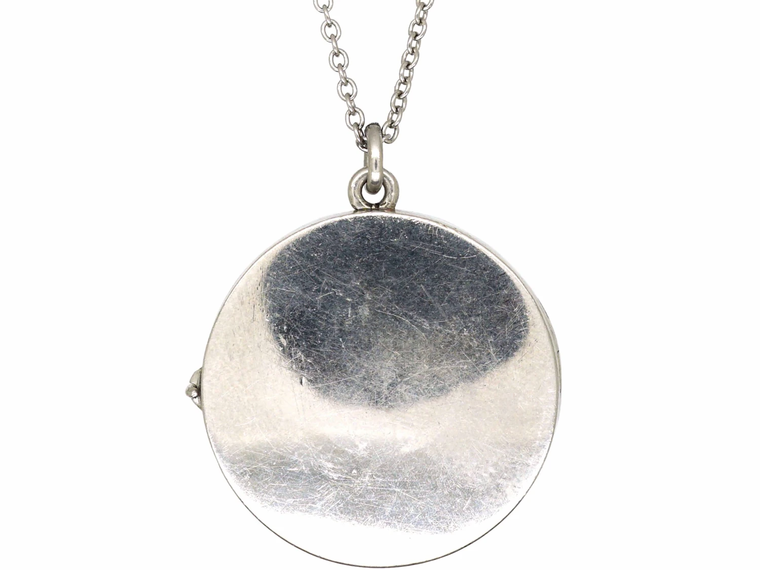 Art Deco Round Platinum Locket Set With Rose Diamonds & Sapphires On Platinum Chain 5 Art Deco Round Platinum Locket Set With Rose Diamonds & Sapphires On Platinum Chain - Image 3