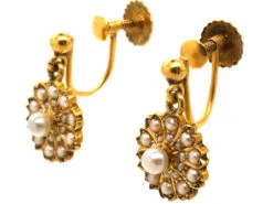 Edwardian 15ct Gold Pearl Flower Cluster Earrings -Antique Jewellery Company DSC05100