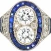 Art Deco Platinum & 18ct White Gold, Sapphire & Diamond Oval Cluster Ring -Antique Jewellery Company DSC05104 scaled 1