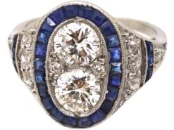 Art Deco Platinum & 18ct White Gold, Sapphire & Diamond Oval Cluster Ring -Antique Jewellery Company DSC05135 scaled 1
