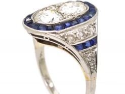 Art Deco Platinum & 18ct White Gold, Sapphire & Diamond Oval Cluster Ring -Antique Jewellery Company DSC05141 scaled 1