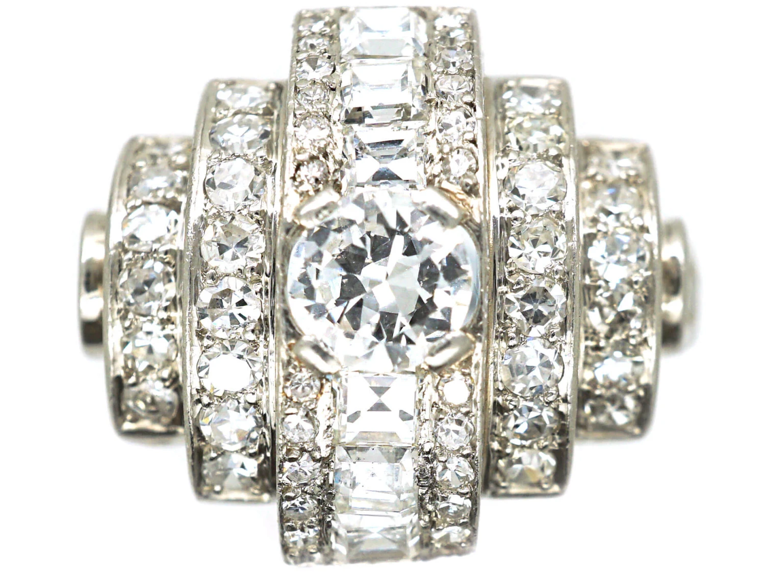 Art Deco 18ct White Gold & Diamond Curve Design Ring 3 Art Deco 18ct White Gold & Diamond Curve Design Ring