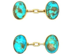 Edwardian 15ct Gold & Turquoise Matrix Cufflinks