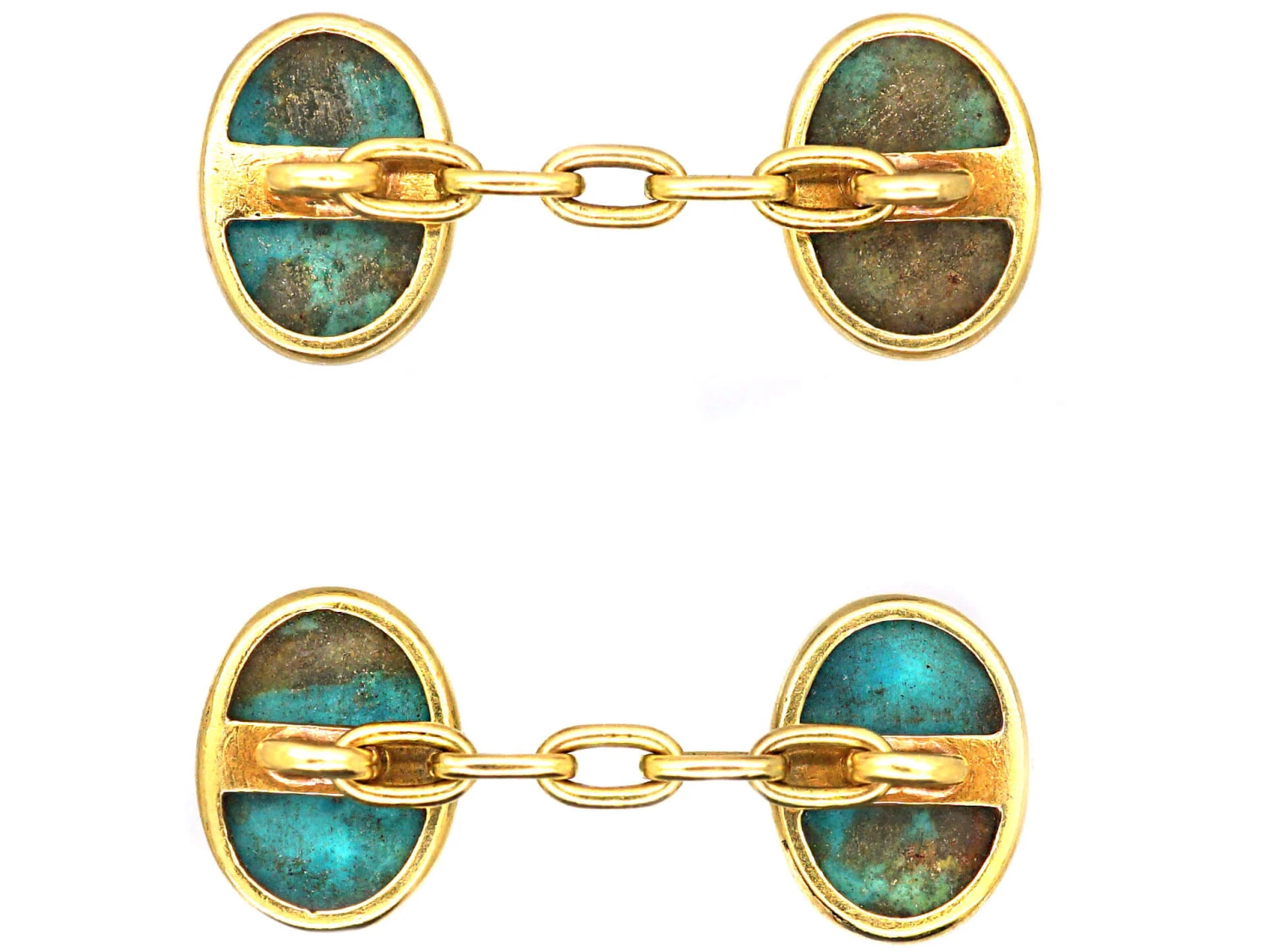 Edwardian 15ct Gold & Turquoise Matrix Cufflinks 4 Edwardian 15ct Gold & Turquoise Matrix Cufflinks - Image 2