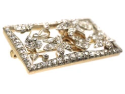 Edwardian Rectangular Shaped Diamond Flower Brooch In Original Case -Antique Jewellery Company DSC05242
