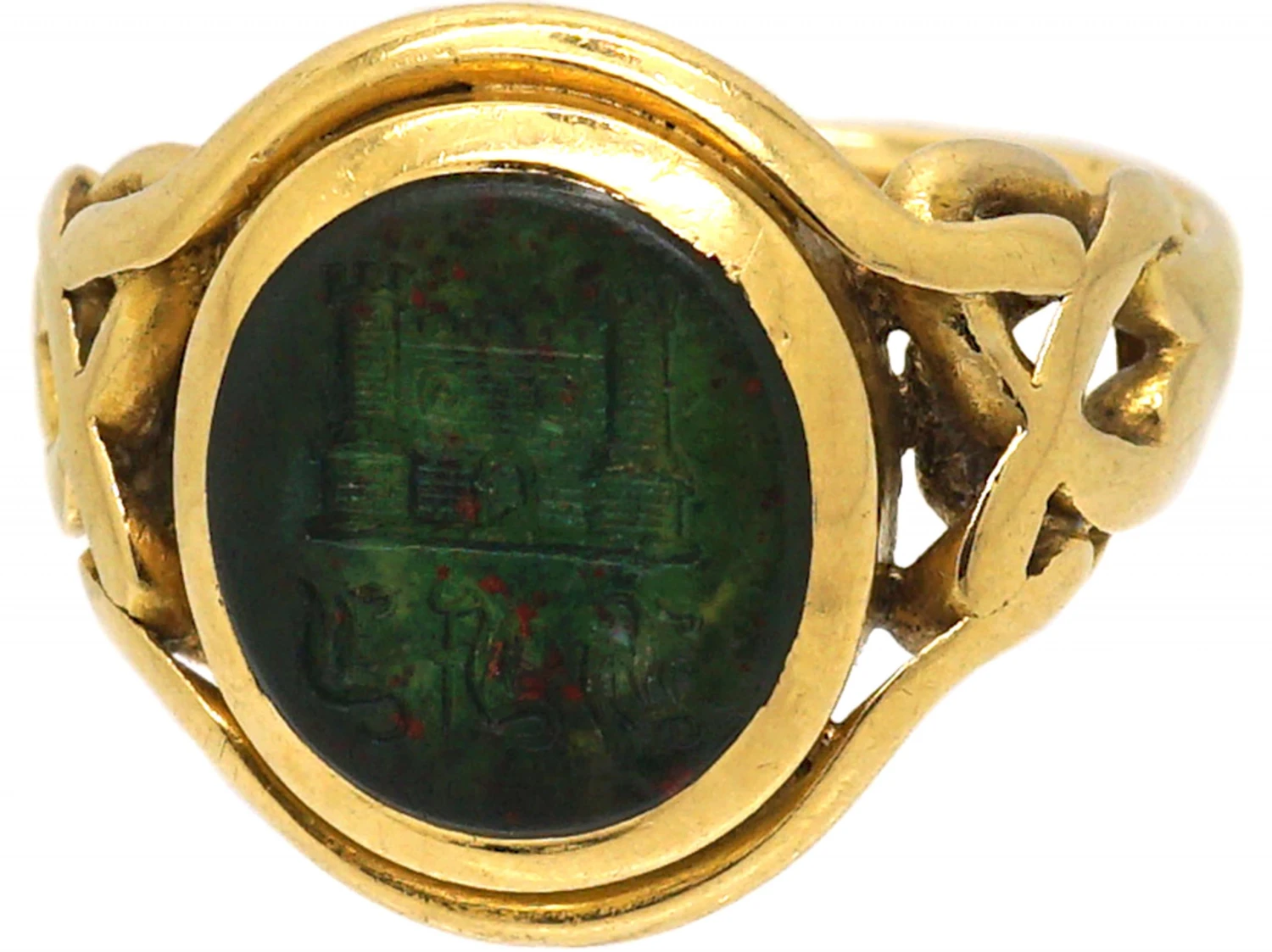 Victorian 18ct Gold Signet Ring Set With A Bloodstone With An Intaglio Of A Castle 7 Victorian 18ct Gold Signet Ring Set With A Bloodstone With An Intaglio Of A Castle - Image 6
