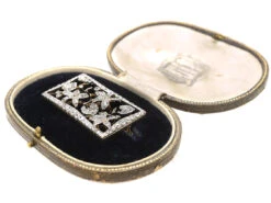 Edwardian Rectangular Shaped Diamond Flower Brooch In Original Case -Antique Jewellery Company DSC05252