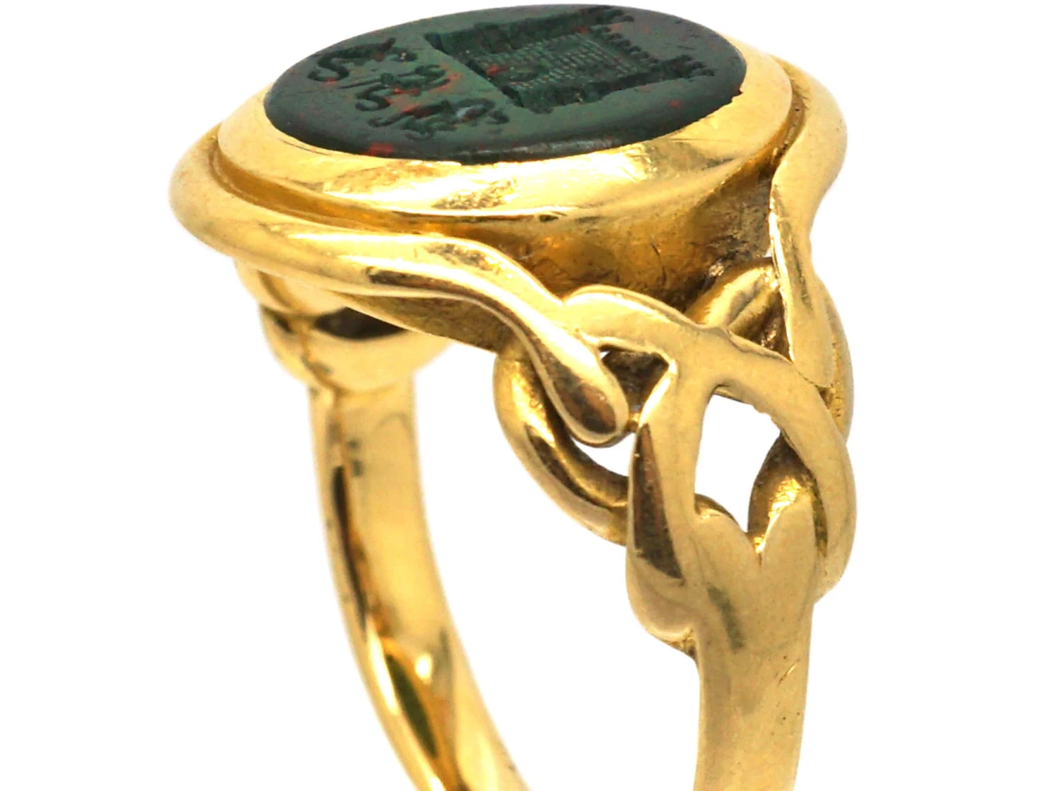 Victorian 18ct Gold Signet Ring Set With A Bloodstone With An Intaglio Of A Castle 3 Victorian 18ct Gold Signet Ring Set With A Bloodstone With An Intaglio Of A Castle - Image 2
