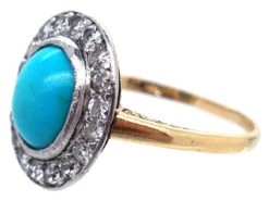 Turquoise & Diamond Oval Cluster Ring -Antique Jewellery Company DSC05254