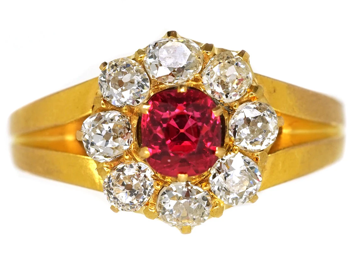 Victorian 18ct Gold, Diamond And Pink Spinel Cluster Ring 3 Victorian 18ct Gold, Diamond And Pink Spinel Cluster Ring
