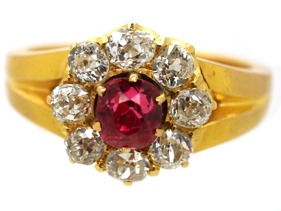 Victorian 18ct Gold, Diamond And Pink Spinel Cluster Ring 5 Victorian 18ct Gold, Diamond And Pink Spinel Cluster Ring - Image 3