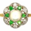 Edwardian 18ct Gold & Platinum, Green Garnet, Diamond & Natural Pearl Flower Cluster Ring -Antique Jewellery Company DSC05333 1 scaled 1
