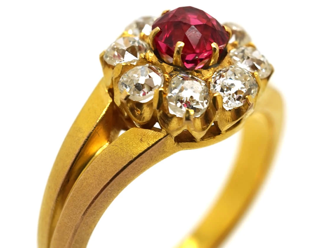 Victorian 18ct Gold, Diamond And Pink Spinel Cluster Ring 7 Victorian 18ct Gold, Diamond And Pink Spinel Cluster Ring - Image 5