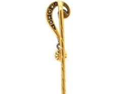 Edwardian 15ct Gold Question Mark Tie Pin Set With Diamonds & Natural Pearls -Antique Jewellery Company DSC05341