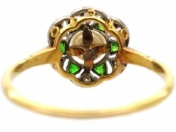 Edwardian 18ct Gold & Platinum, Green Garnet, Diamond & Natural Pearl Flower Cluster Ring -Antique Jewellery Company DSC05341 scaled 1