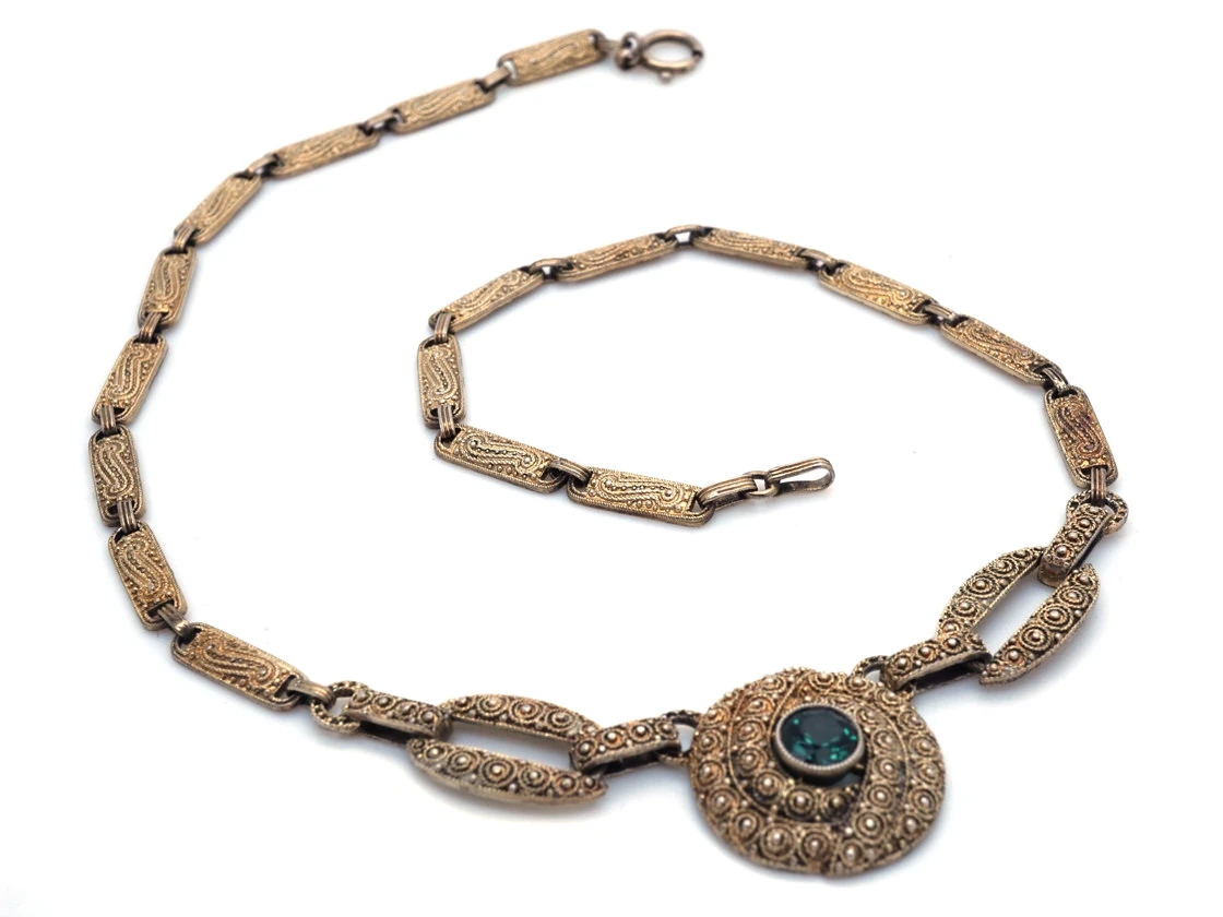 Theodor Fahrner Silver Gilt Necklace Set With A Green Tourmaline 4 Theodor Fahrner Silver Gilt Necklace Set With A Green Tourmaline - Image 2