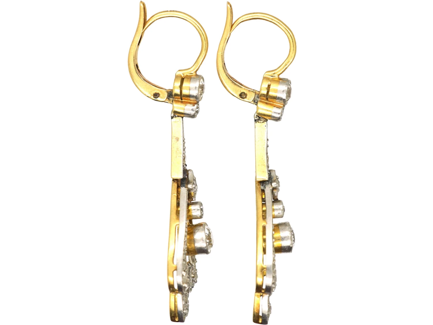 Art Nouveau 18ct Gold & Platinum, Diamond Drop Earrings 4 Art Nouveau 18ct Gold & Platinum, Diamond Drop Earrings - Image 2