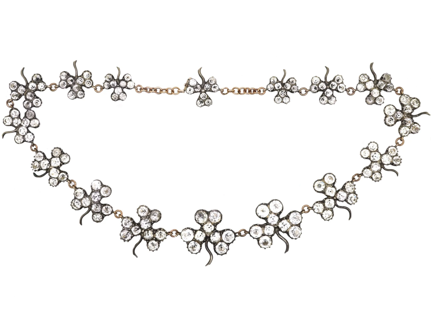 Georgian Silver & Gold Wash Back Trefoil Necklace Set With Paste 3 Georgian Silver & Gold Wash Back Trefoil Necklace Set With Paste