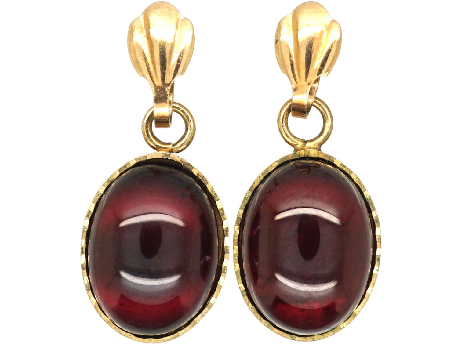 9ct Gold Cabochon Garnet Earrings 3 9ct Gold Cabochon Garnet Earrings