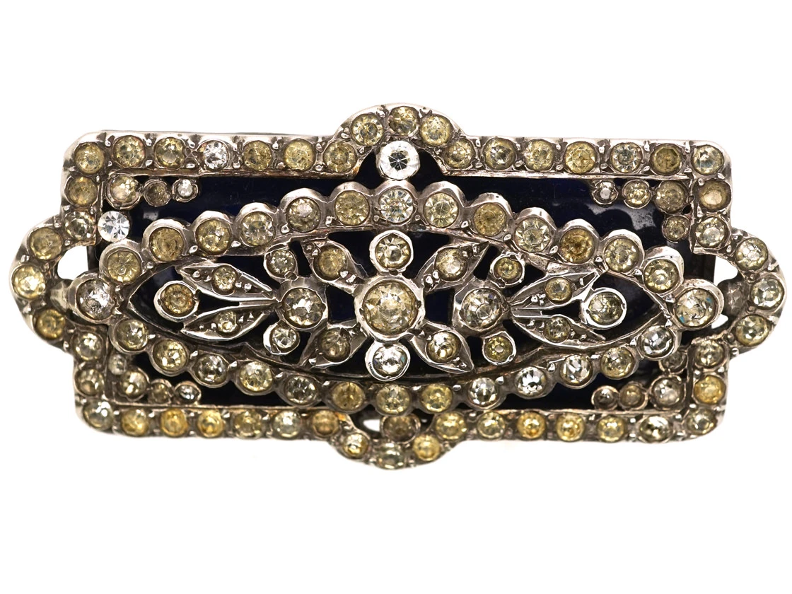 Edwardian Silver, Paste & Blue Glass Rectangular Brooch 3 Edwardian Silver, Paste & Blue Glass Rectangular Brooch