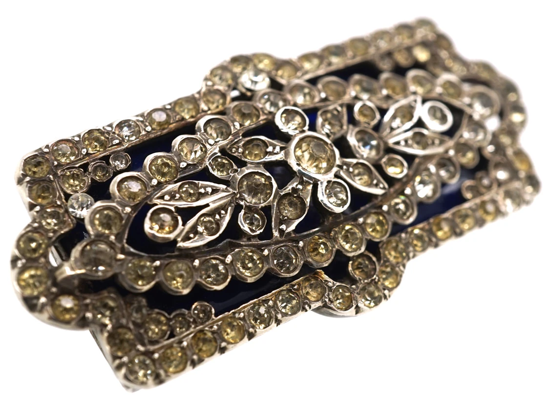Edwardian Silver, Paste & Blue Glass Rectangular Brooch 4 Edwardian Silver, Paste & Blue Glass Rectangular Brooch - Image 2