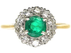 18ct Gold & Platinum, Emerald & Diamond Cluster Ring