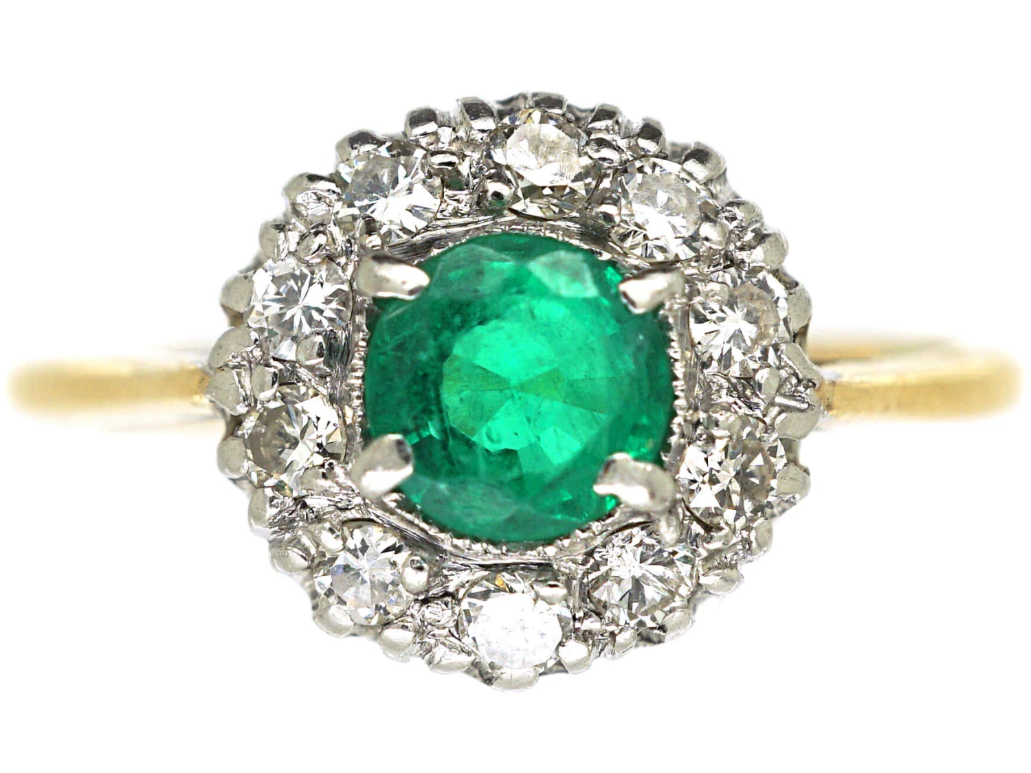 18ct Gold & Platinum, Emerald & Diamond Cluster Ring 3 18ct Gold & Platinum, Emerald & Diamond Cluster Ring