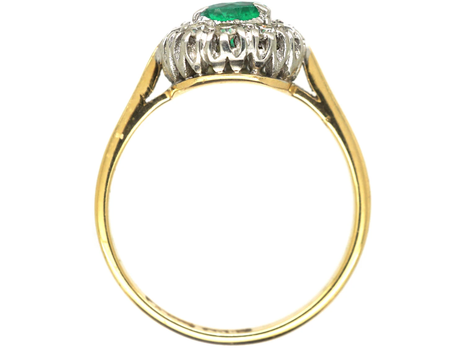 18ct Gold & Platinum, Emerald & Diamond Cluster Ring 6 18ct Gold & Platinum, Emerald & Diamond Cluster Ring - Image 4