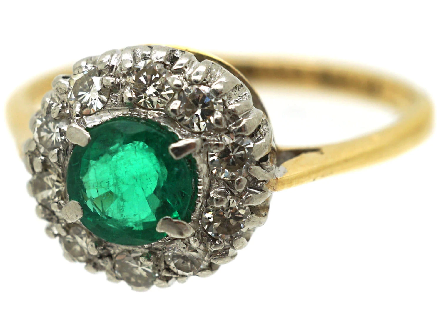 18ct Gold & Platinum, Emerald & Diamond Cluster Ring 9 18ct Gold & Platinum, Emerald & Diamond Cluster Ring - Image 7