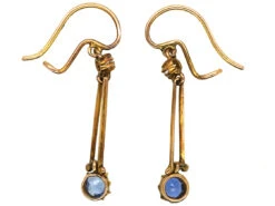 Edwardian 15ct Gold, Sapphire & Diamond Drop Earrings 7 Edwardian 15ct Gold, Sapphire & Diamond Drop Earrings -Antique Jewellery Company DSC05472