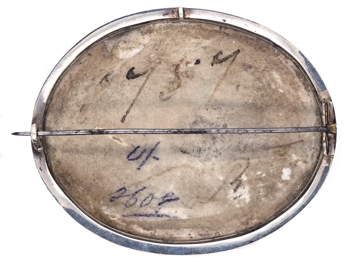 Victorian Large Oval Silver & Porcelain Brooch Of Reclining Lady 6 Victorian Large Oval Silver & Porcelain Brooch Of Reclining Lady - Image 4