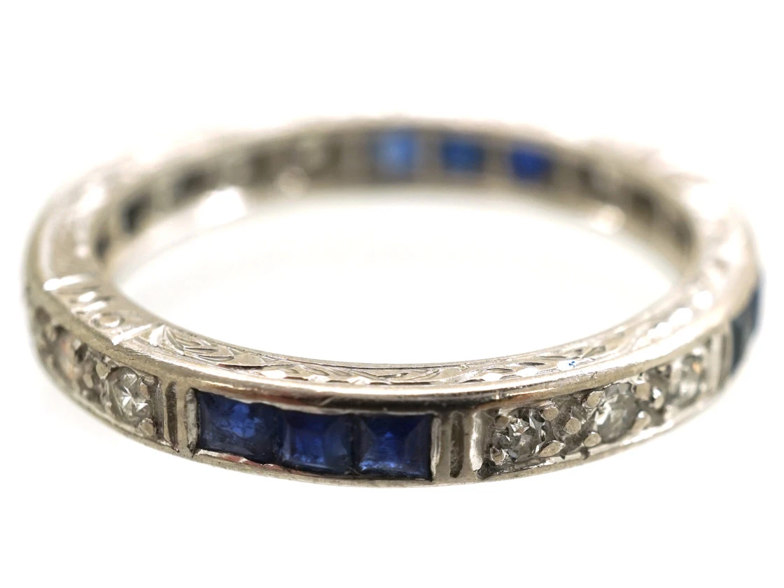 Art Deco 18ct White Gold, Sapphire & Diamond Eternity Ring 9 Art Deco 18ct White Gold, Sapphire & Diamond Eternity Ring - Image 7