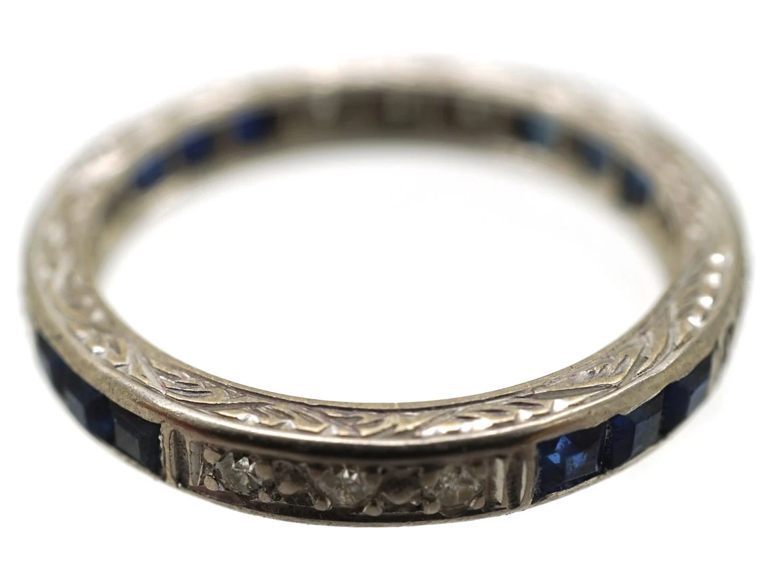 Art Deco 18ct White Gold, Sapphire & Diamond Eternity Ring 6 Art Deco 18ct White Gold, Sapphire & Diamond Eternity Ring - Image 4
