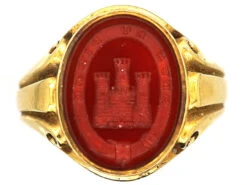 Victorian 18ct Gold Signet Ring Set With A Carnelian With An Intaglio Of A Castle