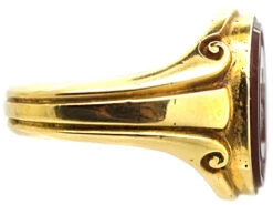 Victorian 18ct Gold Signet Ring Set With A Carnelian With An Intaglio Of A Castle 13 Victorian 18ct Gold Signet Ring Set With A Carnelian With An Intaglio Of A Castle -Antique Jewellery Company DSC05545 copy