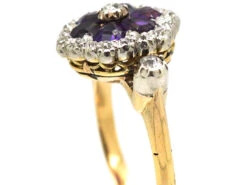Edwardian 18ct Gold, Amethyst & Diamond Flower Cluster Ring -Antique Jewellery Company DSC05561