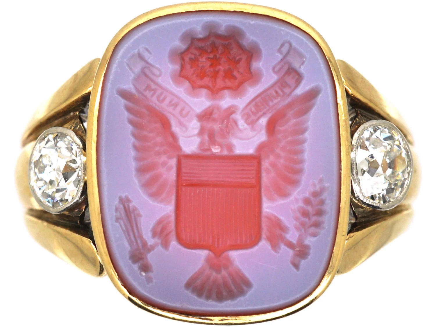 Early 20th Century 14ct Gold, Diamond & Carnelian Ring With A Carved Intaglio Of An Eagle 3 Early 20th Century 14ct Gold, Diamond & Carnelian Ring With A Carved Intaglio Of An Eagle