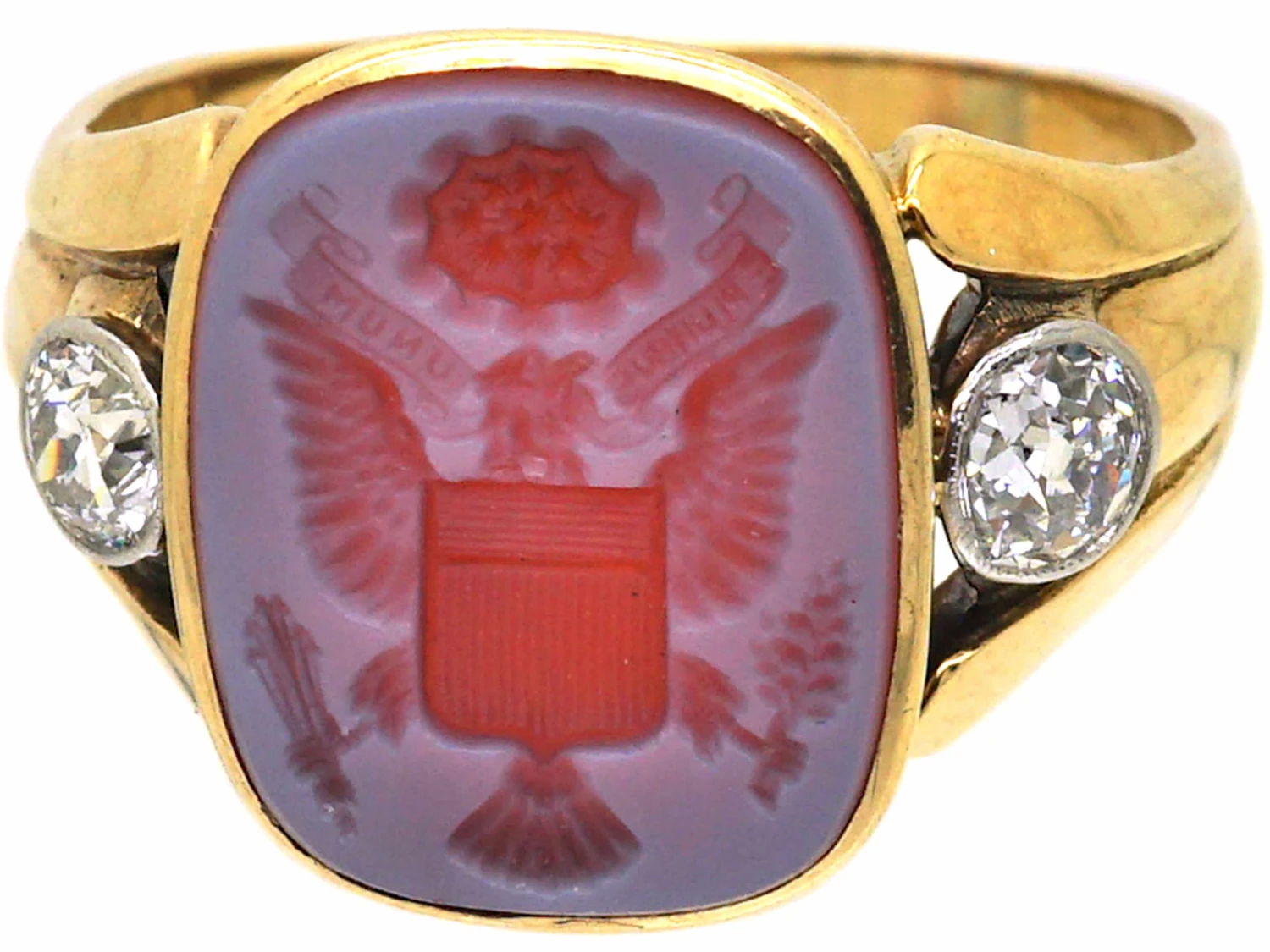 Early 20th Century 14ct Gold, Diamond & Carnelian Ring With A Carved Intaglio Of An Eagle 9 Early 20th Century 14ct Gold, Diamond & Carnelian Ring With A Carved Intaglio Of An Eagle - Image 7