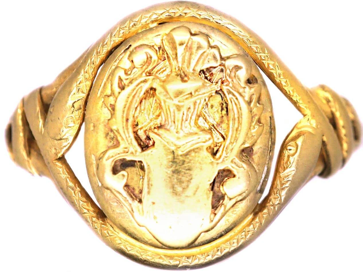 Victorian 15ct Gold Signet Ring With Armorial & Snake Detail 3 Victorian 15ct Gold Signet Ring With Armorial & Snake Detail